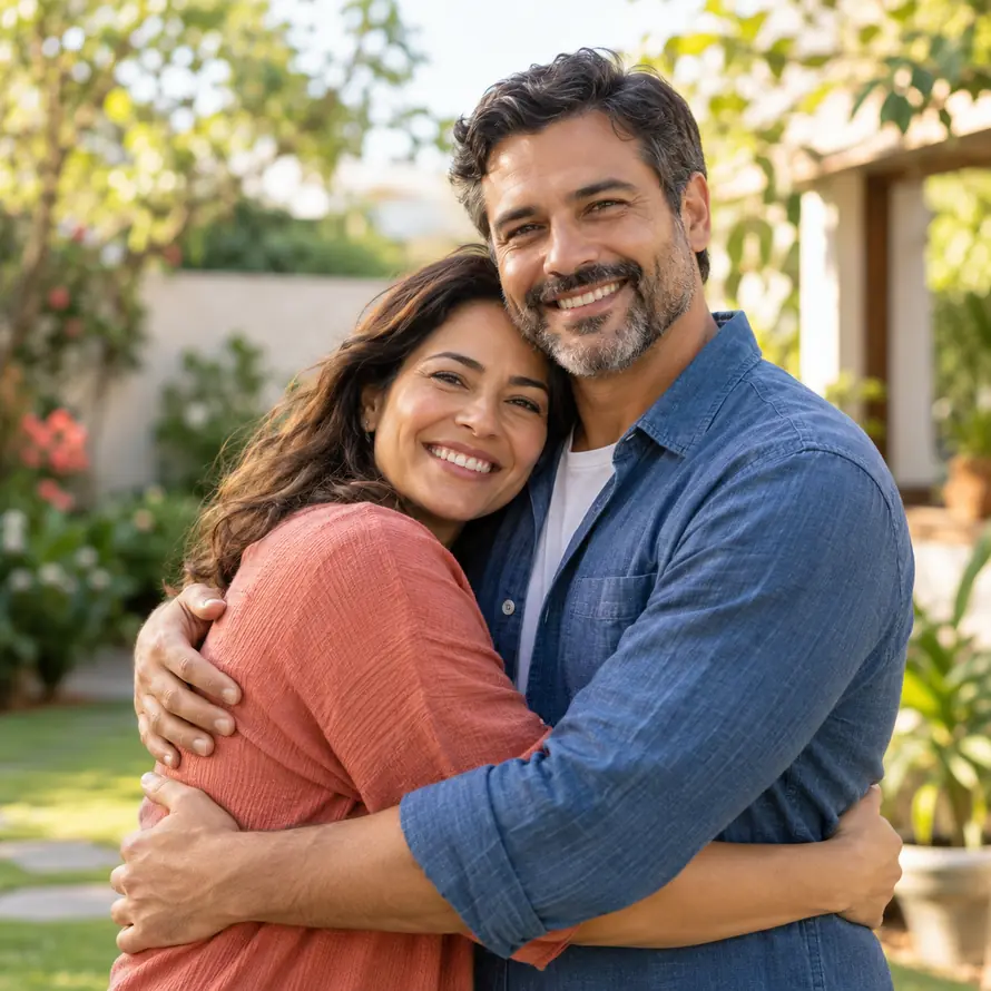 Casal em um abraço acolhedor e amigável